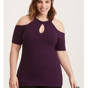 PURPLE FOXY COLD SHOULDER KEYHOLE TOP size 1